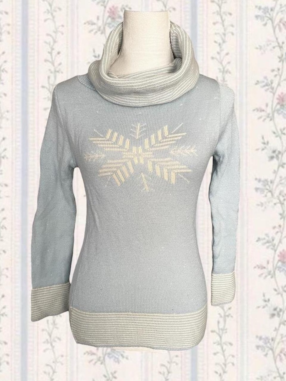 Light Blue Snowflake turtleneck Sweater